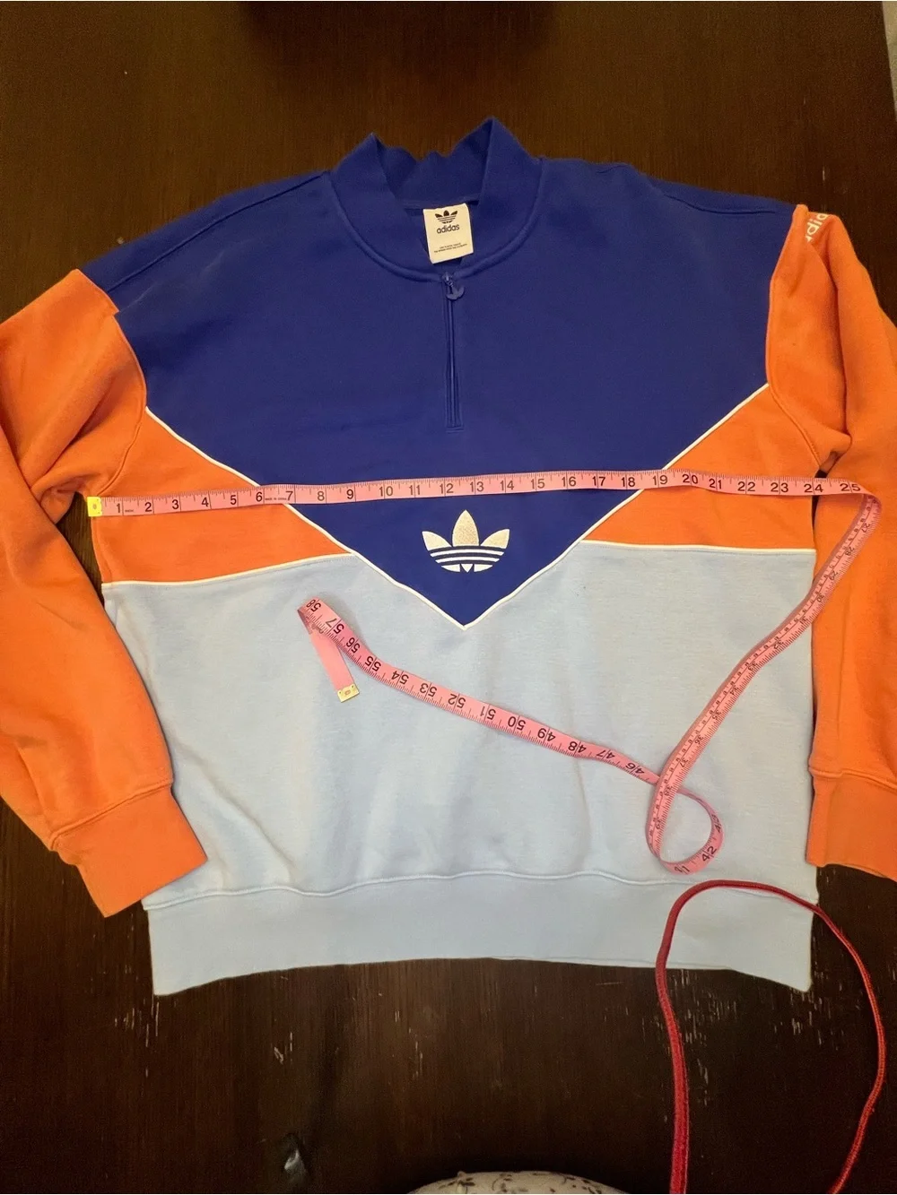 Adidas Originals Large Adicolor 1/4 Zip Color block Crew Sweatshirt IB3144